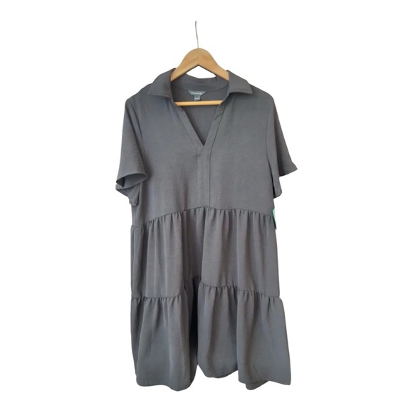 Tahari Black Short Sleeves Tiered Dress Size XL NEW - Picture 1 of 14